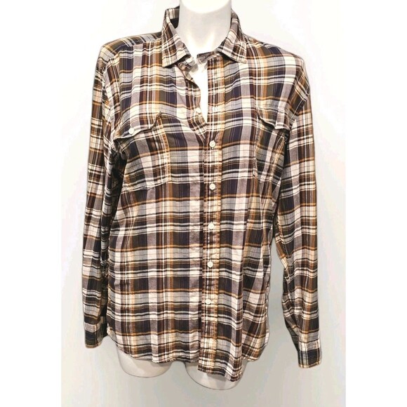 GAP XL Flannel Shirt Plaid Classic Fit Navy Yellow White 99/1 Cotton Unisex - Picture 3 of 12